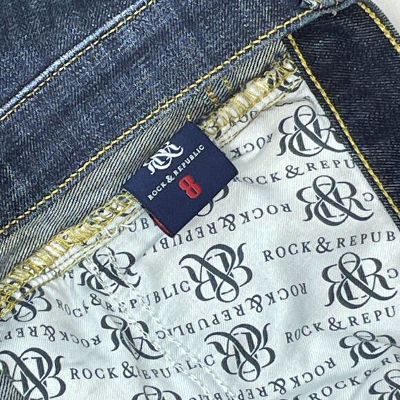 ~ Rock & Republic 8 Jean Shorts Cut Off Mid Rise Dark Wash Hula Denim Blue - Picture 10 of 14